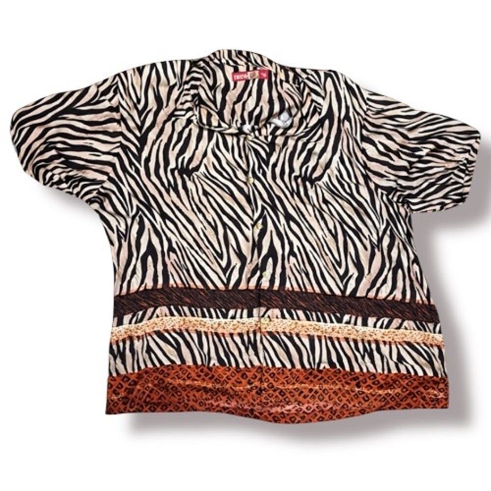 Vintage 90s Zebra Print Rayon Shirt Unisex 3X Short Sleeve Boho Eclectic Top